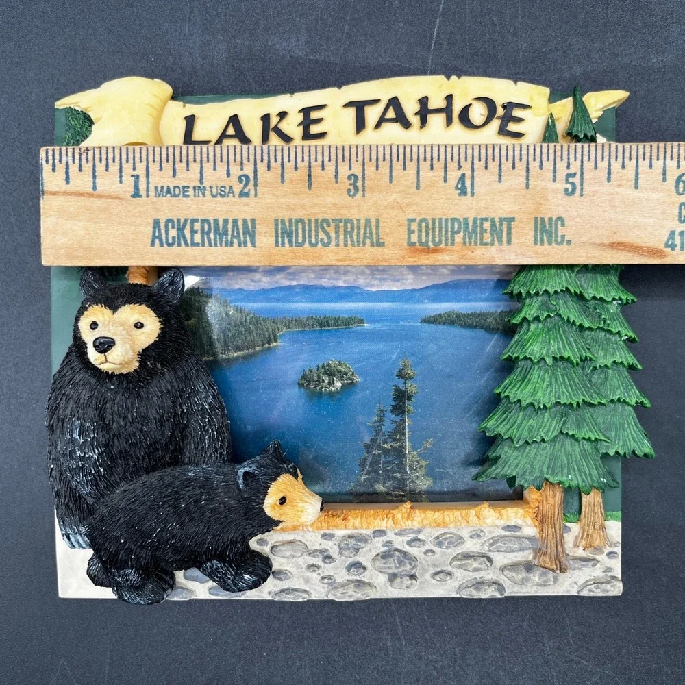 Lake Tahoe Black Bear Resin Picture Frame Rustic Cabin Decor 4.5x3.5